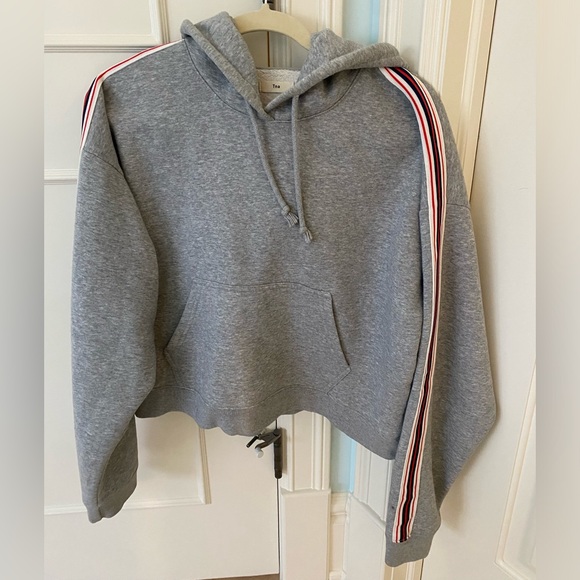 Tna Aritzia Cropped Hoodie Sweatshirt The Iconic Pullover Stripe Gray Size M - Picture 1 of 3